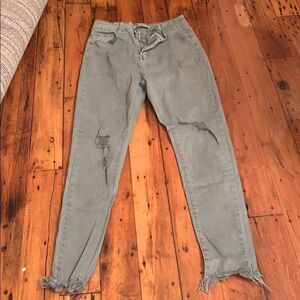 Army green frayed jeans 